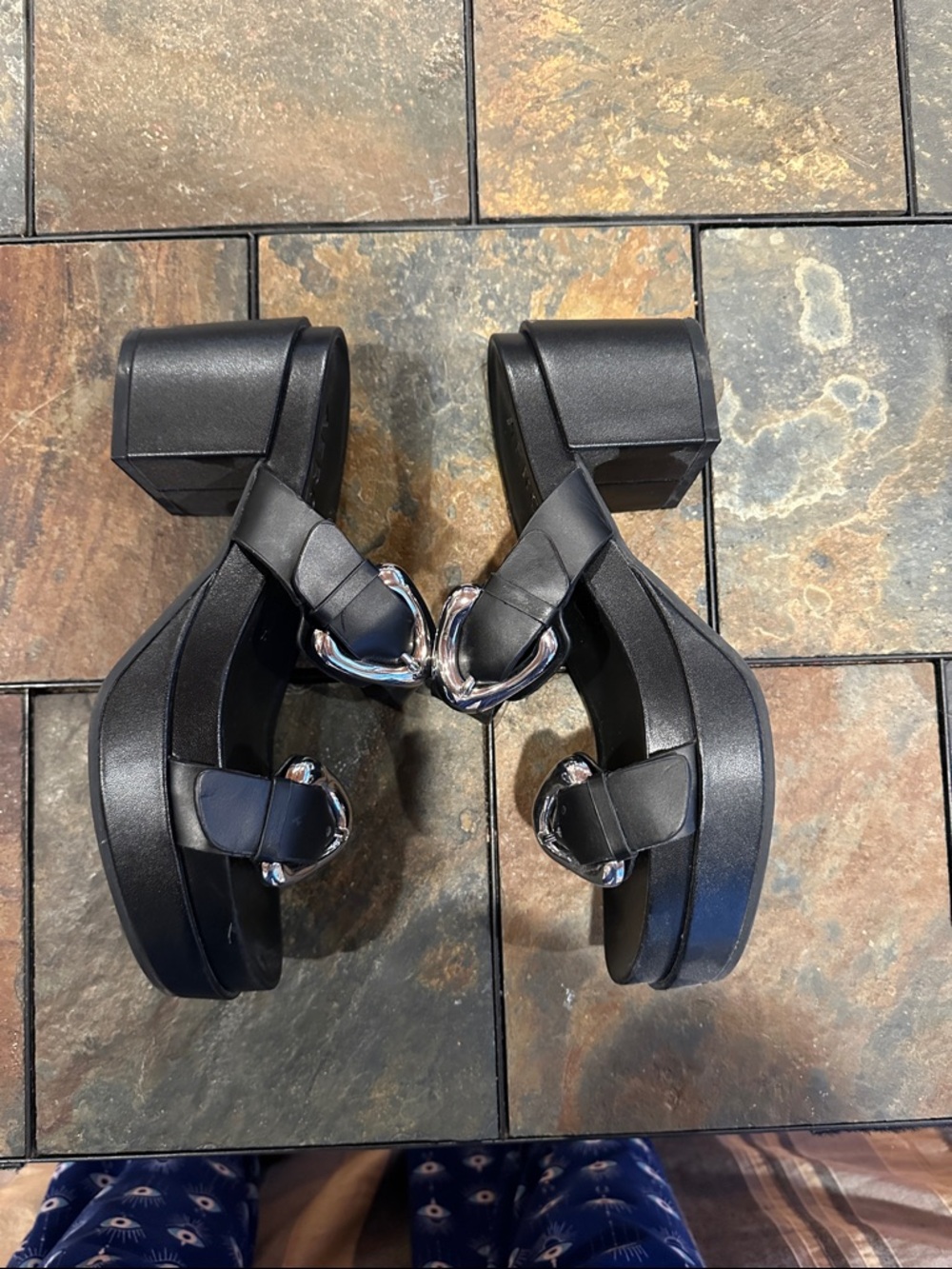 AEROSOLES Black Chance Slide Sandals with Silver Buckles - Picture 3 of 6